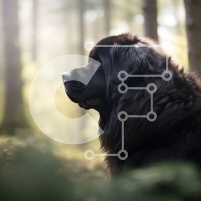 Intra Συλλεκτικό Ξύλινο Παζλ Plywood  4mm - Όμορφη εικόνα ενός δασύτριχου μαύρου σκύλου σε ένα ξέφωτο δάσους Σε Ξύλινο Κουτί - Διαστάσεις: 10x10 cm – 25 κομμάτια - Image 1