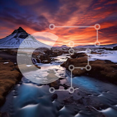 Intra Συλλεκτικό Ξύλινο Παζλ Plywood 4mm - Όμορφο ηλιοβασίλεμα πάνω από τα χιονισμένα βουνά με ένα ποτάμι Σε Ξύλινο Κουτί - Διαστάσεις: 10x10 cm – 25 κομμάτια - Image 1