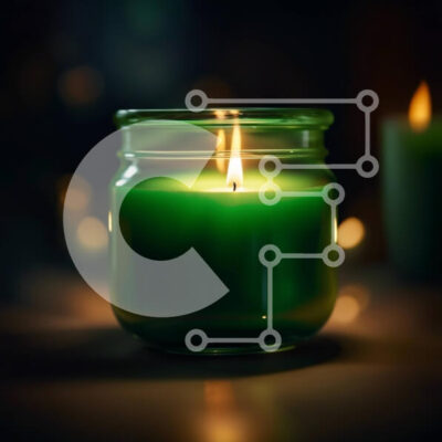 Intra Συλλεκτικό Ξύλινο Παζλ Plywood 4mm - Όμορφη εικόνα ενός πράσινου κεριού σε μια σκοτεινή επιφάνεια Σε Ξύλινο Κουτί - Διαστάσεις Puzzle: 10x10 cm – 25 κομμάτια - Image 1