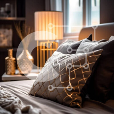 Intra Συλλεκτικό Ξύλινο Παζλ Plywood  4mm - Κομψό μαύρο και χρυσό υπνοδωμάτιο με κίτρινο ροζ τόνο Σε Ξύλινο Κουτί - Διαστάσεις Puzzle: 10x10 cm – 25 κομμάτια - Image 1