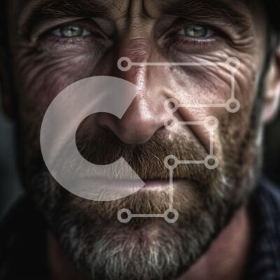 Intra Συλλεκτικό Ξύλινο Παζλ Plywood 4mm - Έντονο βλέμμα ενός άνδρα με ατημέλητο γένι και διαπεραστικά μπλε μάτια Σε Ξύλινο Κουτί - Διαστάσεις Puzzle: 10x10 cm – 25 κομμάτια - Image 1