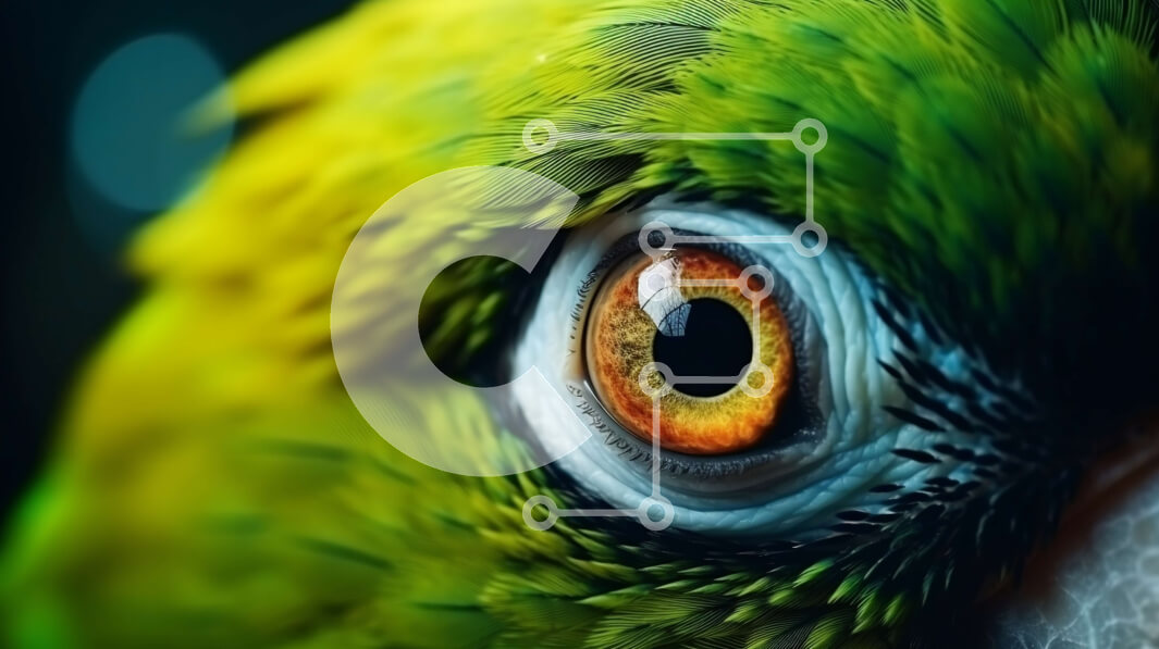 Intra Συλλεκτικό Ξύλινο Παζλ Plywood  4mm - Κοντινό πλάνο ενός πράσινου παπαγάλου με πολύχρωμα μάτια Σε Ξύλινο Κουτί - Διαστάσεις: 10x10 cm – 25 κομμάτια