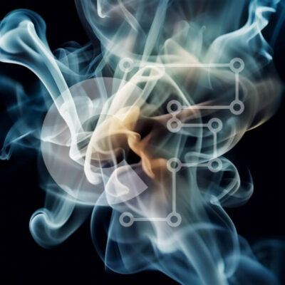 Intra Συλλεκτικό Ξύλινο Παζλ Plywood  4mm - Δονούμενος μπλε και κίτρινος καπνός στροβιλίζεται σε έναν σκοτεινό καμβά Σε Ξύλινο Κουτί - Διαστάσεις Puzzle: 10x10 cm – 25 κομμάτια - Image 1