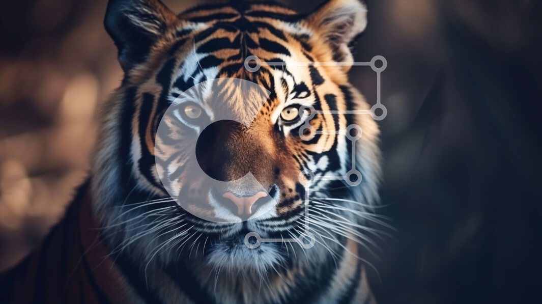 Intra Συλλεκτικό Ξύλινο Παζλ Plywood  4mm - Κοντινή εικόνα μιας τίγρης που κοιτάζει επίμονα την κάμερα Σε Ξύλινο Κουτί - Διαστάσεις: 10x10 cm – 25 κομμάτια