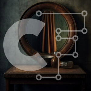 Intra Συλλεκτικό Ξύλινο Παζλ Plywood  4mm - Κομψό εσωτερικό σχέδιο με ξύλινο τραπέζι, περίτεχνο σκαλισμένο καθρέφτη και μπουκάλι αρώματος Σε Ξύλινο Κουτί - Διαστάσεις Puzzle: 10x10 cm – 25 κομμάτια