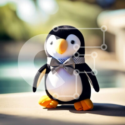 Intra Συλλεκτικό Ξύλινο Παζλ Plywood  4mm - Αξιολάτρευτη εικόνα ενός γεμισμένου παιχνιδιού πιγκουίνου δίπλα στην πισίνα Σε Ξύλινο Κουτί - Διαστάσεις Puzzle: 10x10 cm – 25 κομμάτια - Image 1