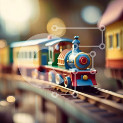 Intra Συλλεκτικό Ξύλινο Παζλ Plywood 4mm - Πολύχρωμο παιχνίδι τρένο σε μια γραμμή με κτίρια στο φόντο Σε Ξύλινο Κουτί - Διαστάσεις: 10x10 cm – 25 κομμάτια - Image 1