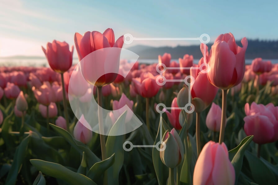 Intra Συλλεκτικό Ξύλινο Παζλ Plywood  4mm - Εκπληκτική εικόνα ενός χωραφιού με ροζ τουλίπες στο ηλιοβασίλεμα Σε Ξύλινο Κουτί - Διαστάσεις: 10x10 cm – 25 κομμάτια