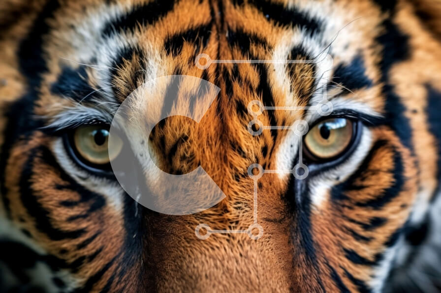 Intra Συλλεκτικό Ξύλινο Παζλ Plywood  4mm - Έντονη κοντινή πλάνο του προσώπου μιας τίγρης με πορτοκαλί και μαύρες ρίγες και πράσινα μάτια Σε Ξύλινο Κουτί - Διαστάσεις: 10x10 cm – 25 κομμάτια