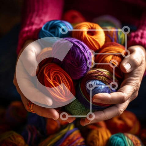 Intra Συλλεκτικό Ξύλινο Παζλ Plywood  4mm - Κοντινό πλάνο των χεριών που κρατούν πολύχρωμες μπάλες νήματος Σε Ξύλινο Κουτί - Διαστάσεις: 10x10 cm – 25 κομμάτια - Image 1