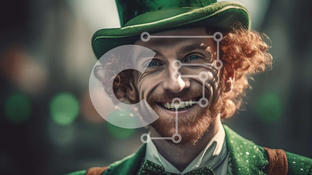 Intra Συλλεκτικό Ξύλινο Παζλ Plywood  4mm - Καλή γιορτή του Αγίου Πατρικίου! Χαμογελαστός άνδρας με πράσινο τριφύλλι Σε Ξύλινο Κουτί - Διαστάσεις Puzzle: 10x10 cm – 25 κομμάτια