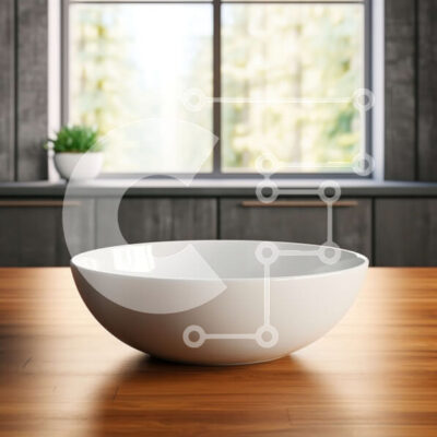 Intra Συλλεκτικό Ξύλινο Παζλ Plywood 4mm - Λευκό κεραμικό μπολ σε ξύλινο τραπέζι με θέα στα δέντρα και το γαλάζιο του ουρανού Σε Ξύλινο Κουτί - Διαστάσεις: 10x10 cm – 25 κομμάτια - Image 1