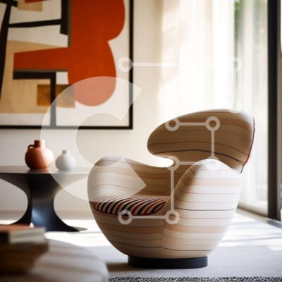 Intra Συλλεκτικό Ξύλινο Παζλ Plywood  4mm - Κομψό σαλόνι με ριγέ πολυθρόνα και θέα στην πόλη Σε Ξύλινο Κουτί - Διαστάσεις Puzzle: 10x10 cm – 25 κομμάτια - Image 1