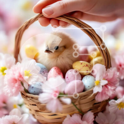 Intra Συλλεκτικό Ξύλινο Παζλ Plywood  4mm - Πολύχρωμα Πασχαλινά αυγά σε ένα καλάθι Σε Ξύλινο Κουτί - Διαστάσεις: 10x10 cm – 25 κομμάτια - Image 1