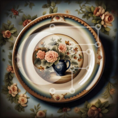 Intra Συλλεκτικό Ξύλινο Παζλ Plywood 4mm - Όμορφο πορσελάνινο πιάτο με λουλουδάτο σχέδιο και ροζ τριαντάφυλλα Σε Ξύλινο Κουτί - Διαστάσεις: 10x10 cm – 25 κομμάτια - Image 1