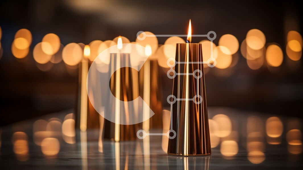 Intra Συλλεκτικό Ξύλινο Παζλ Plywood  4mm - Λαμπερά χρυσά μεταλλικά κεριά σε ένα σκοτεινό τραπέζι Σε Ξύλινο Κουτί - Διαστάσεις Puzzle: 10x10 cm – 25 κομμάτια