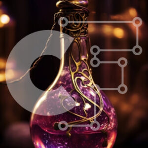 Intra Συλλεκτικό Ξύλινο Παζλ Plywood  4mm - Εκπληκτική εικόνα μωβ υγρού σε γυάλινο μπουκάλι με χρυσές και ασημένιες πινελιές Σε Ξύλινο Κουτί - Διαστάσεις: 10x10 cm – 25 κομμάτια