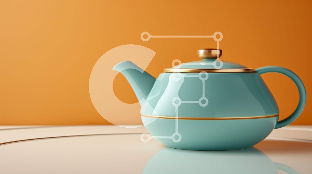 Intra Συλλεκτικό Ξύλινο Παζλ Plywood  4mm - Μπλε τσαγιέρα με χρυσή λαβή σε λευκό τραπέζι Σε Ξύλινο Κουτί - Διαστάσεις: 10x10 cm – 25 κομμάτια