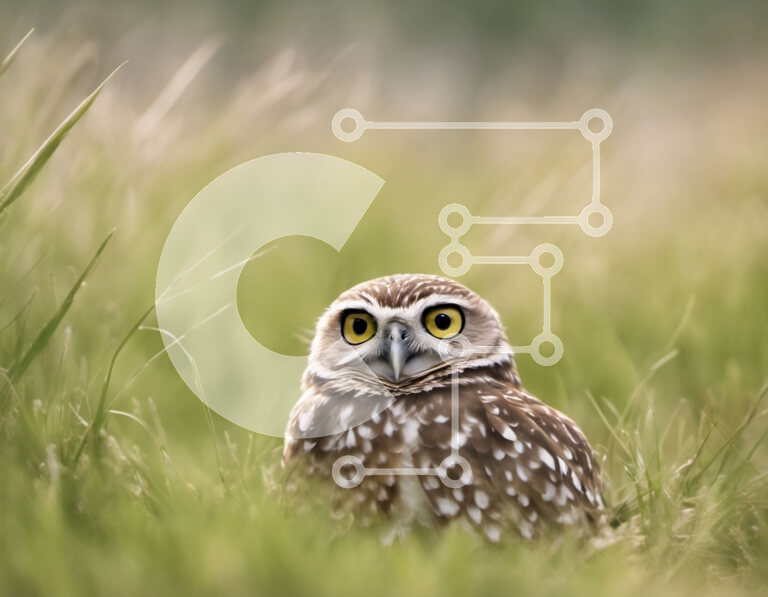 Intra Συλλεκτικό Ξύλινο Παζλ Plywood  4mm - Περίεργη κουκουβάγια σε ένα χωράφι με ψηλό γρασίδι Σε Ξύλινο Κουτί - Διαστάσεις: 10x10 cm – 25 κομμάτια