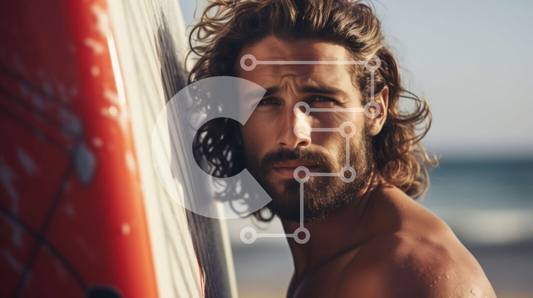 Intra Συλλεκτικό Ξύλινο Παζλ Plywood  4mm - Κομψός άνδρας που απολαμβάνει το σέρφινγκ στην παραλία Σε Ξύλινο Κουτί - Διαστάσεις Puzzle: 10x10 cm – 25 κομμάτια