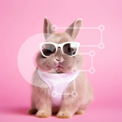 Intra Συλλεκτικό Ξύλινο Παζλ Plywood  4mm - Χαριτωμένο κουνέλι που κάθεται σε ροζ φόντο με γυαλιά ηλίου Σε Ξύλινο Κουτί - Διαστάσεις: 10x10 cm – 25 κομμάτια - Image 1