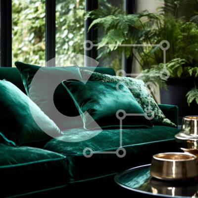 Intra Συλλεκτικό Ξύλινο Παζλ Plywood  4mm - Κομψός και άνετος καναπές από πράσινο βελούδο με θέα στη ζούγκλα Σε Ξύλινο Κουτί - Διαστάσεις Puzzle: 10x10 cm – 25 κομμάτια - Image 1