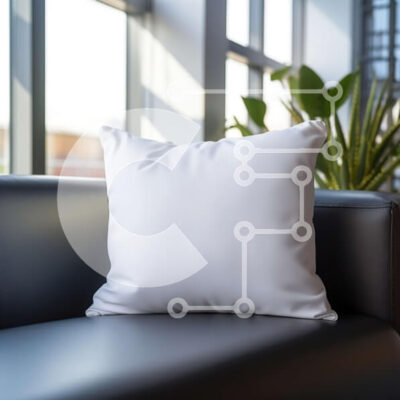 Intra Συλλεκτικό Ξύλινο Παζλ Plywood  4mm - Λευκό μαξιλάρι σε μαύρο καναπέ μπροστά από ένα μεγάλο παράθυρο Σε Ξύλινο Κουτί - Διαστάσεις Puzzle: 10x10 cm – 25 κομμάτια - Image 1