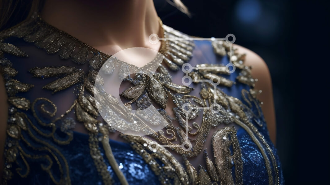 Intra Συλλεκτικό Ξύλινο Παζλ Plywood  4mm - Εκπληκτική φωτογραφία γυναίκας που φορά μπλε και χρυσό φόρεμα με περίπλοκες χάντρες Σε Ξύλινο Κουτί - Διαστάσεις Puzzle: 10x10 cm – 25 κομμάτια