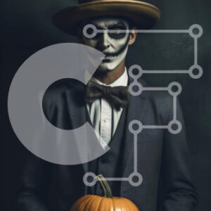 Intra Συλλεκτικό Ξύλινο Παζλ Plywood  4mm - Αποκριάτικη εικόνα ενός άνδρα με σκελετό κοστούμι που κρατά μια κολοκύθα Σε Ξύλινο Κουτί - Διαστάσεις Puzzle: 10x10 cm – 25 κομμάτια