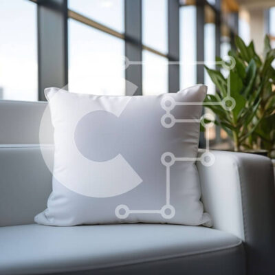 Intra Συλλεκτικό Ξύλινο Παζλ Plywood  4mm - Λευκό μαξιλάρι σε λευκό δερμάτινο καναπέ με θέα στον ορίζοντα της πόλης Σε Ξύλινο Κουτί - Διαστάσεις Puzzle: 10x10 cm – 25 κομμάτια - Image 1