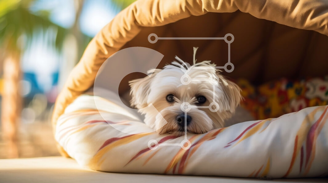 Intra Συλλεκτικό Ξύλινο Παζλ Plywood  4mm - Αξιολάτρευτη εικόνα ενός λευκού σκύλου σε ένα άνετο κρεβάτι Σε Ξύλινο Κουτί - Διαστάσεις: 10x10 cm – 25 κομμάτια