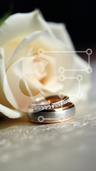 Intra Συλλεκτικό Ξύλινο Παζλ Plywood  4mm - Κομψές μπάντες γάμου σε λευκό ροδοπέταλο Σε Ξύλινο Κουτί - Διαστάσεις Puzzle: 10x10 cm – 25 κομμάτια