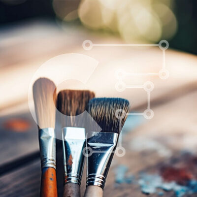 Intra Συλλεκτικό Ξύλινο Παζλ Plywood  4mm - Τρία πινέλα ζωγραφικής σε ξύλινο τραπέζι Σε Ξύλινο Κουτί - Διαστάσεις Puzzle: 10x10 cm – 25 κομμάτια - Image 1