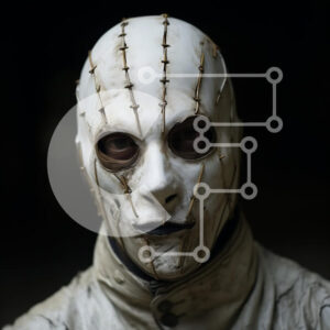 Intra Συλλεκτικό Ξύλινο Παζλ Plywood  4mm - Άτομο που φορά λευκή μάσκα με καρφίτσες και βελόνες Σε Ξύλινο Κουτί - Διαστάσεις Puzzle: 10x10 cm – 25 κομμάτια