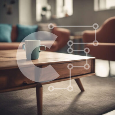 Intra Συλλεκτικό Ξύλινο Παζλ Plywood  4mm - Σαλόνι με Ξύλινο Τραπεζάκι Σαλονιού και Μπλε Κούπα Σε Ξύλινο Κουτί - Διαστάσεις Puzzle: 10x10 cm – 25 κομμάτια - Image 1