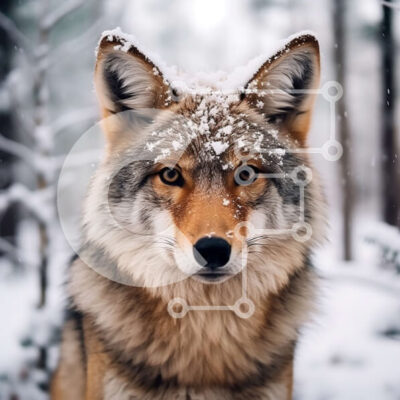 Intra Συλλεκτικό Ξύλινο Παζλ Plywood  4mm - Κοντινό πλάνο του προσώπου ενός κογιότ σε ένα χιονισμένο δάσος Σε Ξύλινο Κουτί - Διαστάσεις: 10x10 cm – 25 κομμάτια - Image 1