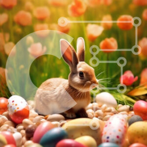 Intra Συλλεκτικό Ξύλινο Παζλ Plywood  4mm - Αξιολάτρευτο πασχαλινό λαγουδάκι που κάθεται σε ένα χωράφι που περιβάλλεται από πολύχρωμα αυγά Σε Ξύλινο Κουτί - Διαστάσεις: 10x10 cm – 25 κομμάτια