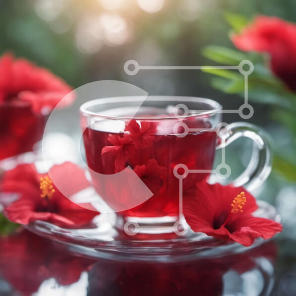 Intra Συλλεκτικό Ξύλινο Παζλ Plywood  4mm - Κόκκινα λουλούδια ιβίσκου σε γυάλινο κύπελλο με διαυγές υγρό Σε Ξύλινο Κουτί - Διαστάσεις: 10x10 cm – 25 κομμάτια