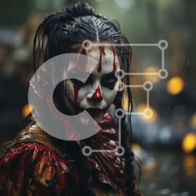 Intra Συλλεκτικό Ξύλινο Παζλ Plywood  4mm - Γυναίκα με στολή κλόουν με λευκή μπογιά προσώπου και κόκκινο κραγιόν Σε Ξύλινο Κουτί - Διαστάσεις Puzzle: 10x10 cm – 25 κομμάτια - Image 1