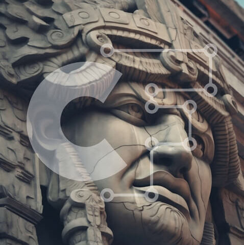 Intra Συλλεκτικό Ξύλινο Παζλ Plywood  4mm - Άγαλμα ενός άνδρα με την κόμμωση και το προσωπικό στο χέρι σε ένα κτίριο Σε Ξύλινο Κουτί - Διαστάσεις Puzzle: 10x10 cm – 25 κομμάτια - Image 1