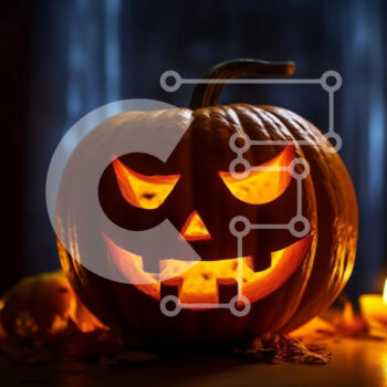 Intra Συλλεκτικό Ξύλινο Παζλ Plywood  4mm - Απόκοσμη κολοκύθα Jack-o'-Lantern σε τραπέζι με αναμμένα κεριά Σε Ξύλινο Κουτί - Διαστάσεις: 10x10 cm – 25 κομμάτια - Image 1