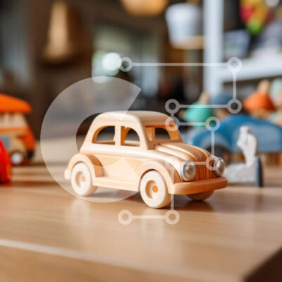 Intra Συλλεκτικό Ξύλινο Παζλ Plywood  4mm - Vintage Ξύλινο αυτοκίνητο παιχνίδι σε ξύλινο τραπέζι με θέα στην πόλη Σε Ξύλινο Κουτί - Διαστάσεις: 10x10 cm – 25 κομμάτια - Image 1