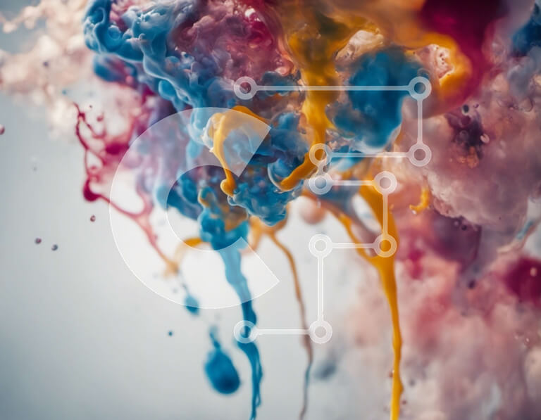 Intra Συλλεκτικό Ξύλινο Παζλ Plywood  4mm - Κοντινή όψη του πολύχρωμου υγρού που εκτοξεύεται σε μια επιφάνεια Σε Ξύλινο Κουτί - Διαστάσεις Puzzle: 10x10 cm – 25 κομμάτια