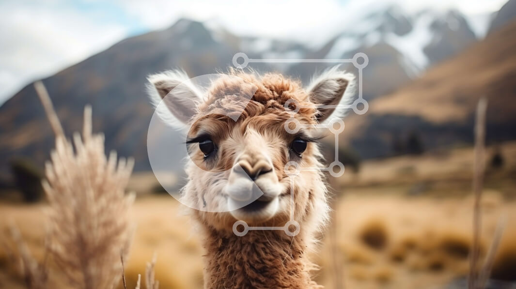 Intra Συλλεκτικό Ξύλινο Παζλ Plywood  4mm - Κοντινό πλάνο του προσώπου ενός Λάμα σε ένα χωράφι με βουνά στο φόντο Σε Ξύλινο Κουτί - Διαστάσεις: 10x10 cm – 25 κομμάτια