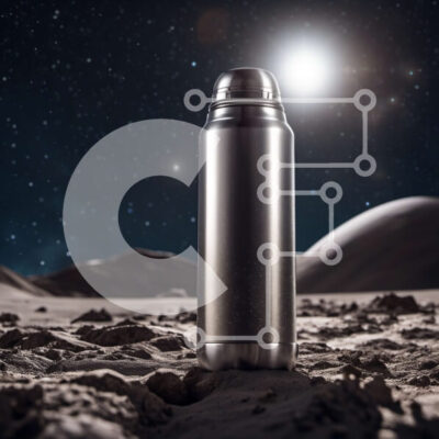 Intra Συλλεκτικό Ξύλινο Παζλ Plywood 4mm - Μπουκάλι νερού από ανοξείδωτο χάλυβα σε βράχους με φόντο το φεγγάρι Σε Ξύλινο Κουτί - Διαστάσεις: 10x10 cm – 25 κομμάτια - Image 1