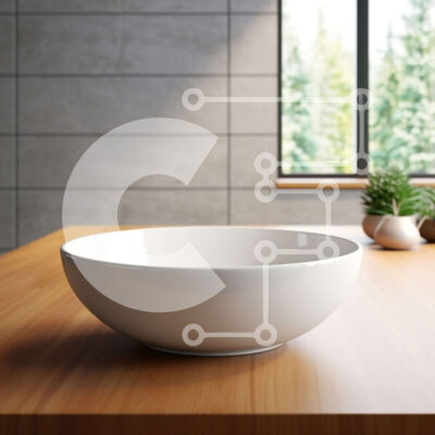 Intra Συλλεκτικό Ξύλινο Παζλ Plywood  4mm - Λευκός πορσελάνινος νεροχύτης σε ξύλινο τραπέζι με θέα στο δάσος Σε Ξύλινο Κουτί - Διαστάσεις Puzzle: 10x10 cm – 25 κομμάτια - Image 1