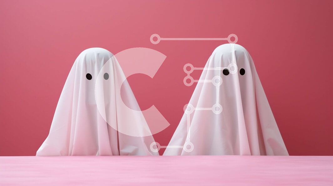 Intra Συλλεκτικό Ξύλινο Παζλ Plywood  4mm - Δύο φαντάσματα με λευκά κοστούμια σε ροζ φόντο Σε Ξύλινο Κουτί - Διαστάσεις Puzzle: 10x10 cm – 25 κομμάτια