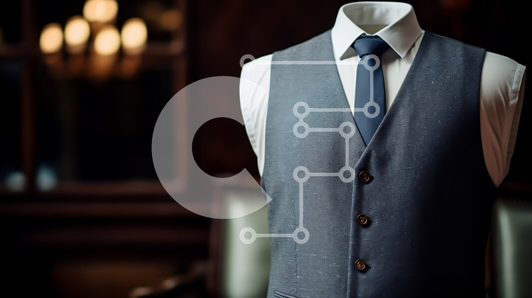 Intra Συλλεκτικό Ξύλινο Παζλ Plywood  4mm - Μανεκέν μπλε κοστούμι με λευκό πουκάμισο και μαύρη γραβάτα Σε Ξύλινο Κουτί - Διαστάσεις Puzzle: 10x10 cm – 25 κομμάτια