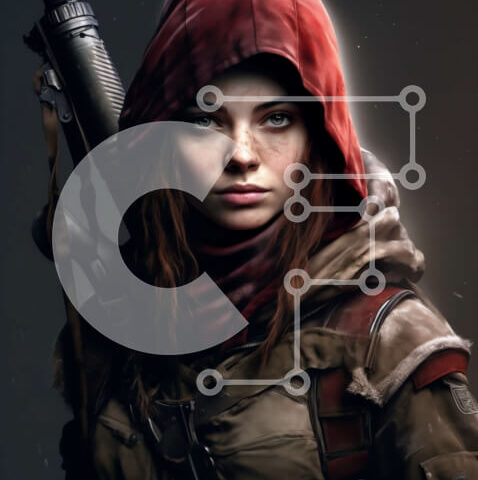 Intra Συλλεκτικό Ξύλινο Παζλ Plywood  4mm - Γυναίκα που κρατά ένα τουφέκι με κόκκινο κουκούλα Σε Ξύλινο Κουτί - Διαστάσεις Puzzle: 10x10 cm – 25 κομμάτια - Image 1