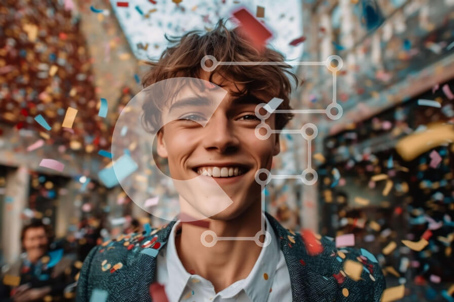 Intra Συλλεκτικό Ξύλινο Παζλ Plywood  4mm - Εορταστική γιορτή με έναν νεαρό άνδρα με κοστούμι και γραβάτα Σε Ξύλινο Κουτί - Διαστάσεις Puzzle: 10x10 cm – 25 κομμάτια